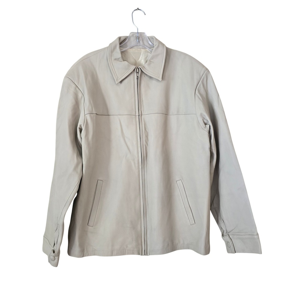 El‎ General 1901 Mens Off White Genuine Leather Zip Up Jacket Size M Mexico
